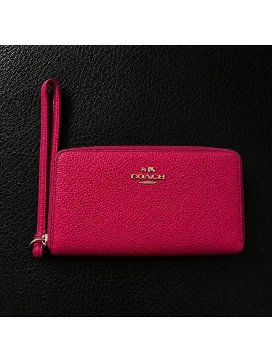 Coach Handbags - Coach Hot Pink Pebbled Leather Zip Around Wallet Wristlet